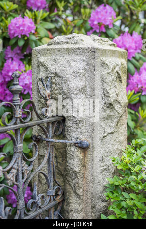Dettaglio del ferro e Recinzione in pietra Foto Stock