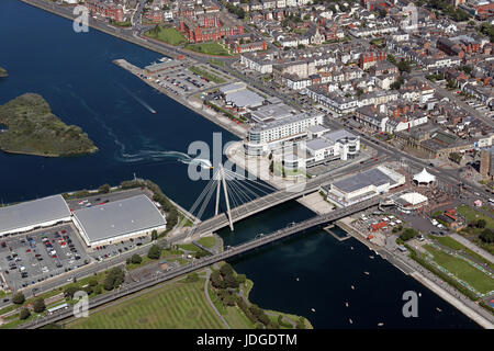 Vista aerea di Southport Pier e Marine Road, Lancashire, Regno Unito Foto Stock