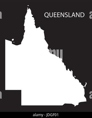 Queensland Australia mappa black invertito illustrazione silhouette Illustrazione Vettoriale