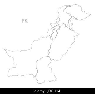 Il Pakistan province delineano silhouette mappa illustrazione con sagoma nera Illustrazione Vettoriale