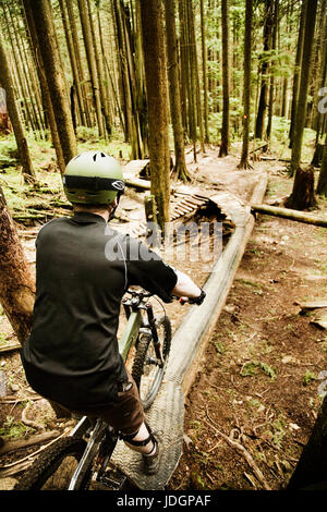 Uomo in mountain bike sul sentiero. North Vancouver, BC Canada Foto Stock