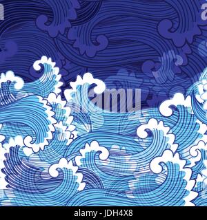 Seamless luminoso modello di marino di onde con schiuma Illustrazione Vettoriale