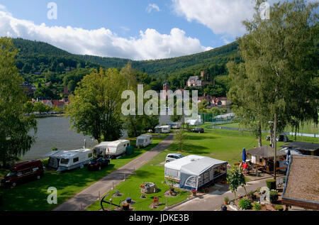 L'Europa, in Germania, in Baviera, il principale, mountain Milten, camping posto sulla riva principale, , Europa, Deutschland, Bayern, Principale, Miltenberg, Campingplatz am Foto Stock