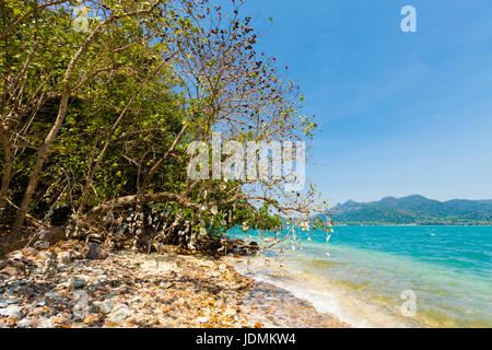 Paesaggio estivo con la bellissima scena sulla remota isola tropicale Ko Suwan vicino a Koh Chang in Thailandia. Seascape presi durante la gita in kayak. Foto Stock