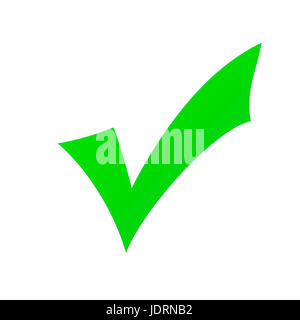 Icona segno di spunta verde isolato su bianco Foto Stock