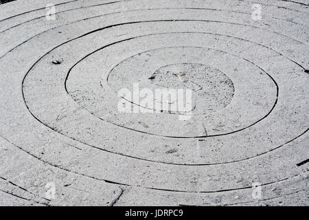 Immagine del dipinto di bianco a spirale del traffico della rotonda. Concetto di 'fare il giro nel cerchio", avvolto, cerchio interno. Foto Stock