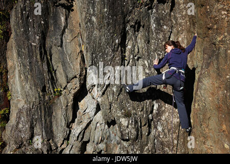 Donna rock climbing Foto Stock