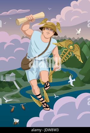Dio greco Hermes messaggio porta a Zeus. Illustrazione Vettoriale