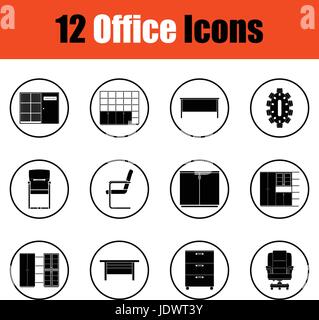 Mobili per ufficio icon set. Cerchio sottile design. Illustrazione Vettoriale. Illustrazione Vettoriale