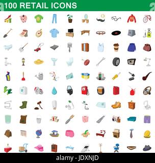 100 retail set di icone in stile cartoon per qualsiasi design illustrazione vettoriale Illustrazione Vettoriale