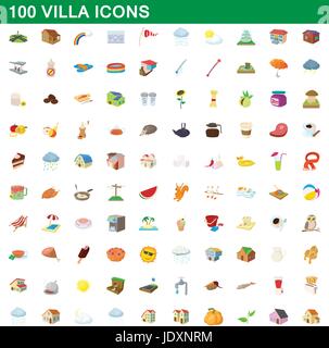 100 villa set di icone in stile cartoon per qualsiasi design illustrazione vettoriale Illustrazione Vettoriale