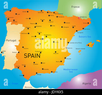 Colore del vettore mappa della Spagna Foto Stock