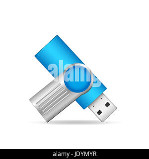 Illustrazione di un drive flash USB isolato su uno sfondo bianco. Foto Stock