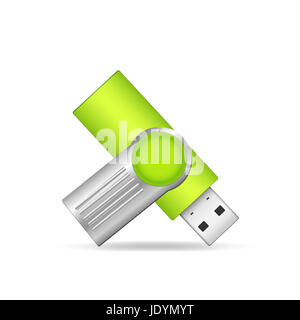 Illustrazione di un drive flash USB isolato su uno sfondo bianco. Foto Stock