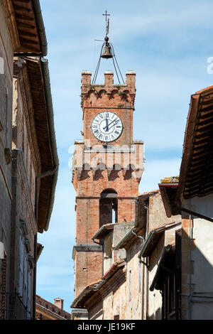 La torre del municipio di Pienza, Toscana, Italia Foto Stock