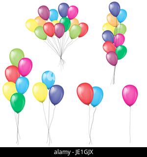 I grappoli e gruppi di colorati palloncini elio isolato. Illustrate il vettore. Illustrazione Vettoriale