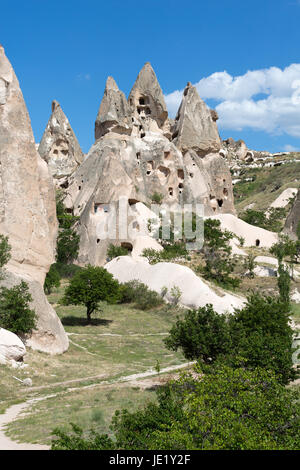 Vista del Castello di Uchisar in Cappadocia Foto Stock