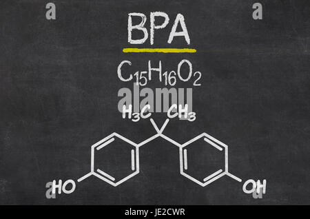Schiefertafel mit der chemischen Formel von BPA Foto Stock