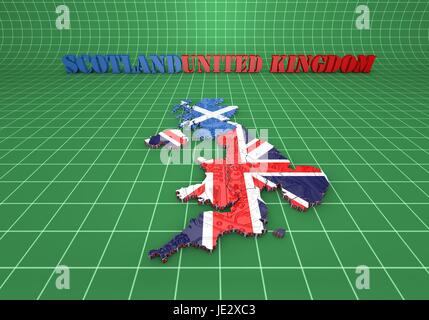 Mappa 3D illustrazione della Scozia e Inghilterra con bandiera Foto Stock