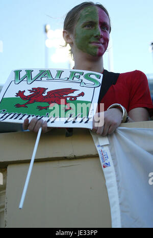 WELSH tifosi appassionati di calcio SPARTAN STADIUM DI SAN JOSE USA 26 Maggio 2003 Foto Stock