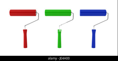 Tre rulli di vernice. 3d'illustrazione su sfondo bianco Foto Stock