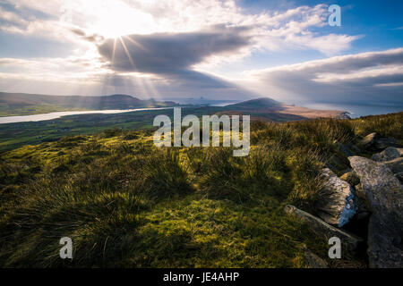 Rottura sole su Isole Skellig nella Contea di Kerry. Foto Stock