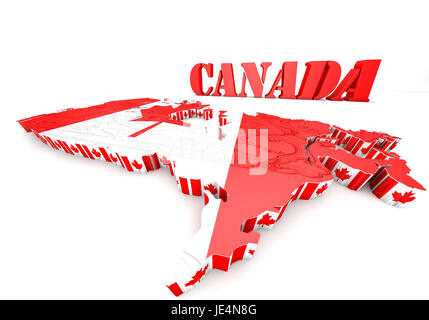 Mappa del Canada con la bandiera di colori. 3D render illustrazione. Foto Stock