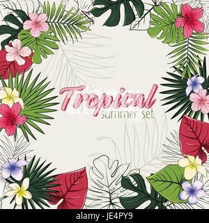 Serie di illustrazioni di fiori tropicali e piante. Illustrazione Vettoriale