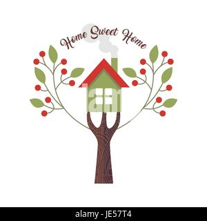 Home sweet home amore preventivo con design concept illustrazione della casa e albero. EPS10 vettore. Illustrazione Vettoriale