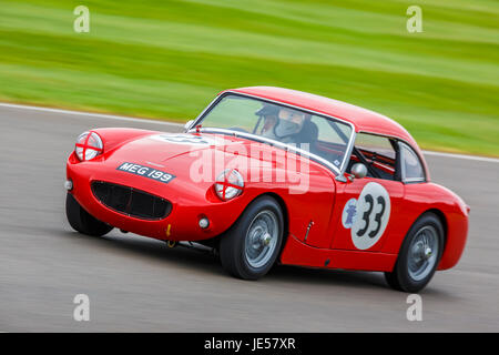 1962 Austin Healey Sebring Sprite con driver Gordon Elwell durante la Weslake Cup gara a Goodwood GRRC LXXV Assemblea dei Soci, Sussex, Regno Unito. Foto Stock