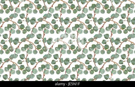 Eucalipto Silver Dollar tree, fogliame rami naturali con foglie di colore verde tropicale semi seamless pattern, stile acquerello. Vettore beautif decorativi Illustrazione Vettoriale