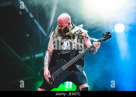 Giugno 18, 2017: Cinque Dita morte punzone suonare dal vivo presso il Festival Hellfest 2017 con il loro nuovo cantante Tommy Vext Foto: Alessandro Bosio Foto Stock