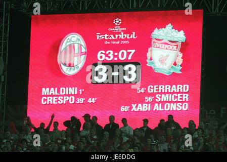 Quadro di valutazione a tempo pieno per la finale di Champions League 2005 Istanbul Turchia 25 Maggio 2005 Foto Stock