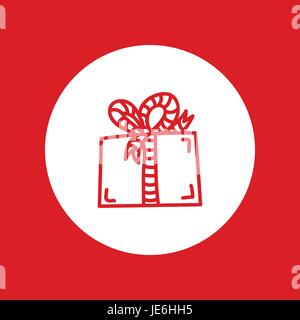 Disegnata a mano del Natale e del nuovo anno icona Vettore, elemento di design, linea rossa illustrazione isolato su bianco. confezione regalo Illustrazione Vettoriale