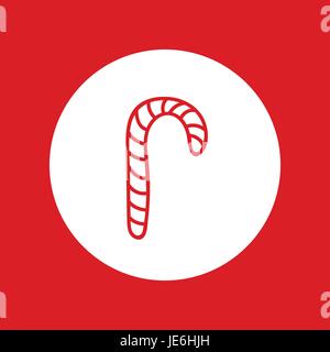 Disegnata a mano del Natale e del nuovo anno icona Vettore, elemento di design, linea rossa illustrazione isolato su bianco. Dolce candy cane, Santa Claus attributo Illustrazione Vettoriale