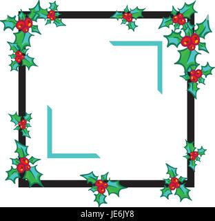 Rametto di agrifoglio sul telaio nero, isolato su sfondo bianco. Vector disegnati a mano elemento di design per il biglietto di auguri, poster, volantini, annunci. Holly con berry. Illustrazione Vettoriale