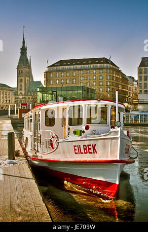 Germania, Amburgo, Centro citta','Alster, interno Alster, Alster steamboat, Foto Stock