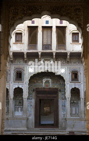 India Rajasthan, regione di Shekhawati, Nawalgarh, Morarka Haveli, Foto Stock