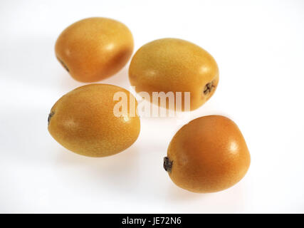 Lana giapponese nespola, Eriobotrya japonica, sfondo bianco Foto Stock