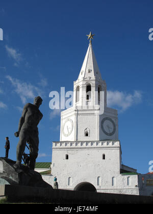 Russia, Repubblica di Tatarstan, Kazan, il Cremlino, spa Torre di sci, torre, architettura, torre, scultura, il Tatarstan, orologio, tempo, stella, fuori luogo di interesse, turismo, Foto Stock