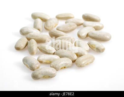 Fagiolini, Phaseolus vulgaris, Mogette de Vendee, fagioli, sfondo bianco Foto Stock