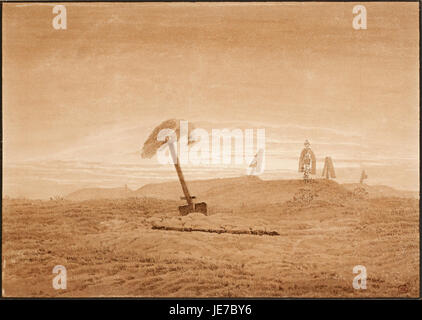 Caspar David Friedrich - Paesaggio con tombe, c. 1835-1837 - Foto Stock