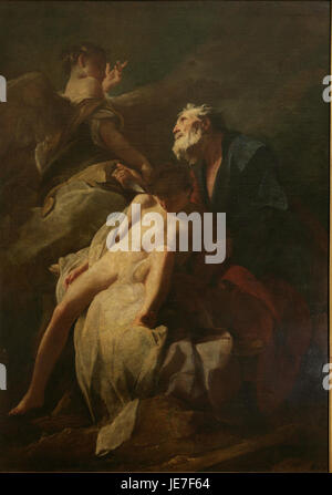 Il dipinto "il sacrificio di Abramo di Isacco" di Federico Bencovich ritrae il momento biblico in cui Abramo si prepara a sacrificare suo figlio Isacco, una scena di profondo significato religioso e culturale. L'opera mette in evidenza la drammatica tensione emotiva e il momento cruciale delle fedi abramitiche. Foto Stock