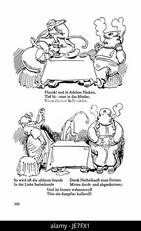 L'immagine è tratta da "Busch Werke", una serie che documenta opere dell'artista tedesco Busch. Questo pezzo in particolare è tratto dal volume 3, pagina 298, che mostra il caratteristico stile xilografico e illustrativo di Busch. Foto Stock