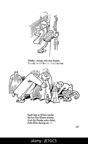 "Busch Werke" è una serie di opere dell'artista tedesco Busch, noto per i suoi contributi all'arte e all'illustrazione. Il volume 3, pagina 345, mette in evidenza la sua capacità di trasmettere temi complessi attraverso la narrazione visiva, combinando abilità tecniche e visione artistica. Foto Stock