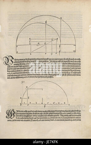 Questa immagine è una pagina di "Underweysung der Messung" di Albrecht Dürer, un trattato sulla geometria e la misurazione. Presenta illustrazioni dettagliate di concetti matematici. Foto Stock