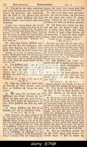 "Biblia Fjellstedt i" (1890) è un'edizione storica della Bibbia, che presenta una traduzione svedese. Fu creato da Fjellstedt, una figura notevole nella traduzione e nella pubblicazione di testi religiosi. Foto Stock