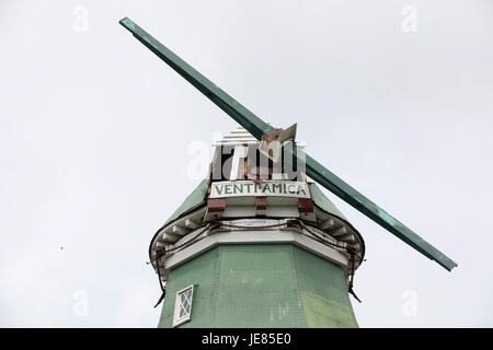 Hollern-Twielenfleth, Germania. Il 22 giugno, 2017. Il mulino a vento wingsless Venti Amica dal 1851 può essere visto in Hollern-Twielenfleth, Germania, 22 giugno 2017. Le tempeste hanno pesantemente danneggiato il mulino a vento - in risposta alle ali, spanning 21, 30 metri e del peso di 4 tonnellate, doveva essere preso in giù. Foto: Jörg Sarbach/dpa/Alamy Live News Foto Stock