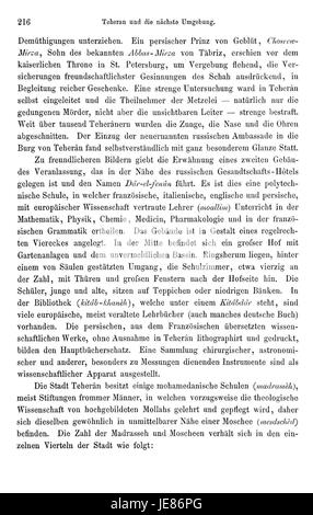 Una pagina del libro "Reise nach Persien" di Heinrich Brugsch, che descrive i suoi viaggi in Persia nel XIX secolo e le sue osservazioni sulla regione. Foto Stock