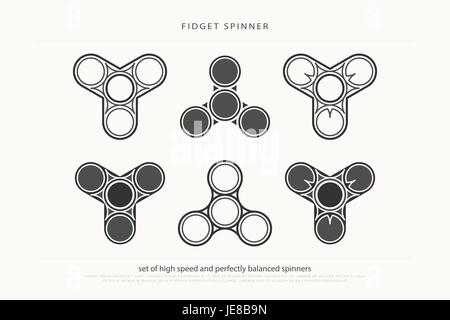 Set di moda agitano: spinner icone. vettore giocattolo contemporaneo design. Relax rullo a mano logo. hobby e divertente oggetto di rotazione. Attenzione, relie Illustrazione Vettoriale